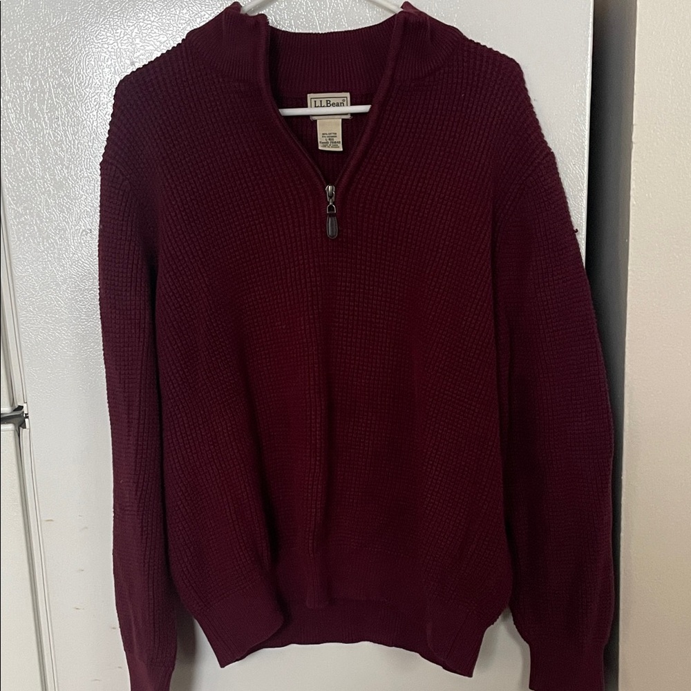 L.L. Bean Men's Large Regular Cotton Cashmere Deep Red Fourth Zip-Up Sweater